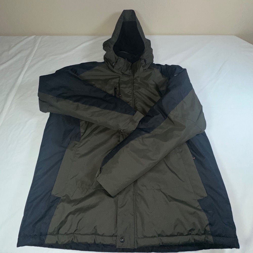 Hawke & Co Sport Men XL Olive Green Black Hooded Insulated Heavy Jacket Coat EUC